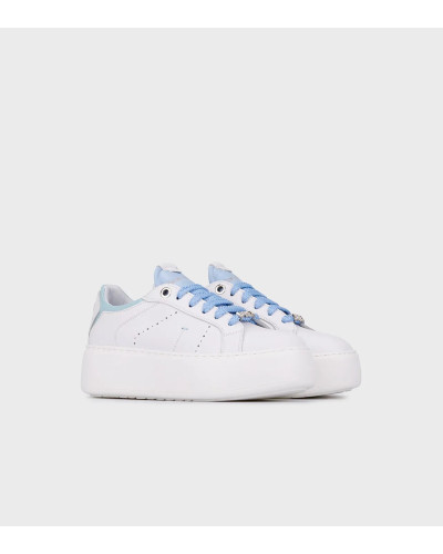 Janet & Janet sneakers donna in pelle white/celeste J-004 J8