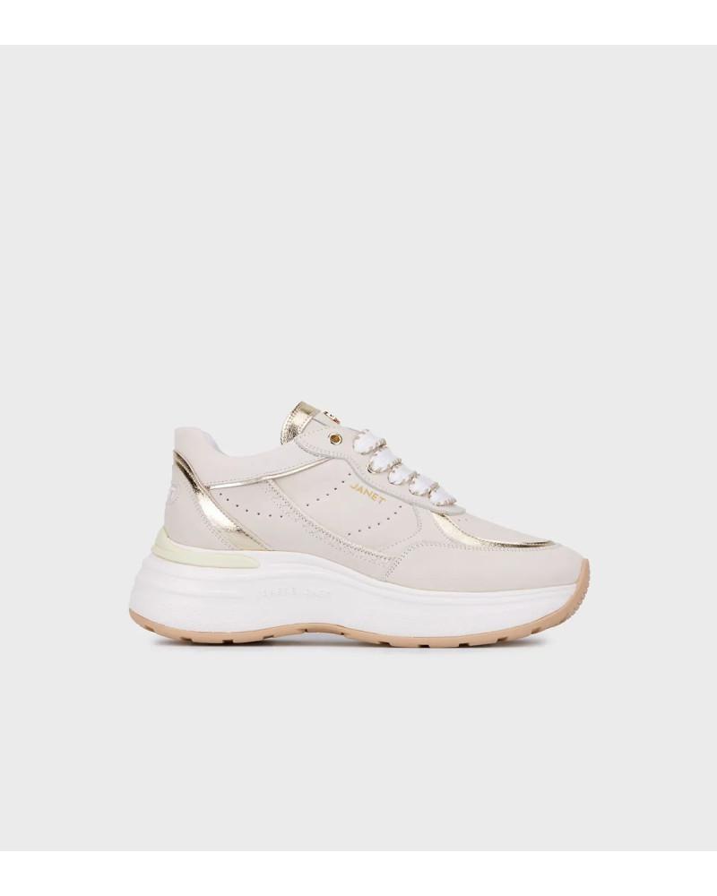 Janet & Janet sneakers donna in pelle beige/gold J-060 J95