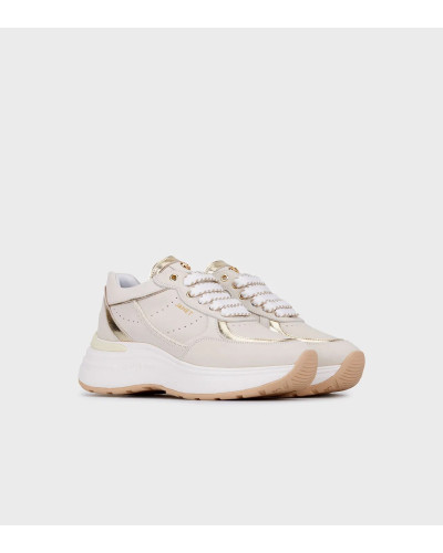 Janet & Janet sneakers donna in pelle beige/gold J-060 J95