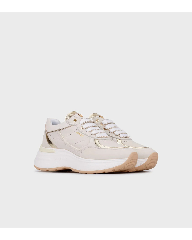 Janet & Janet sneakers donna in pelle beige/gold J-060 J95