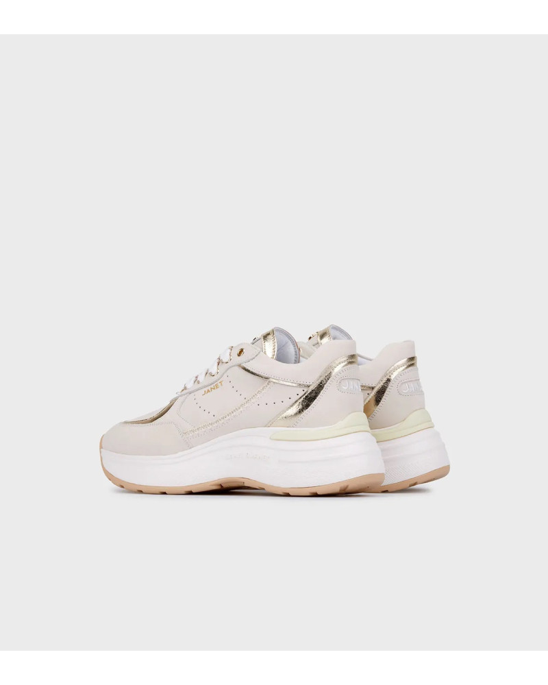 Janet & Janet sneakers donna in pelle beige/gold J-060 J95