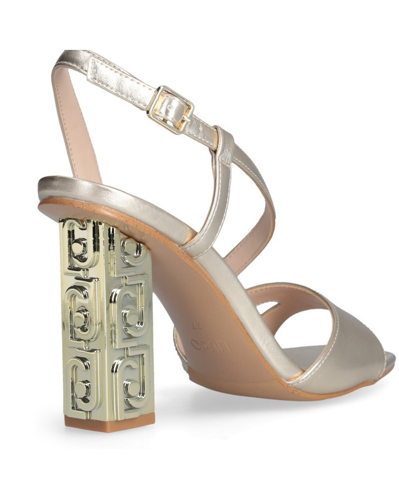 Liu Jo sandali donna Serena 27 metallic gold con tacco logato SA5135EX