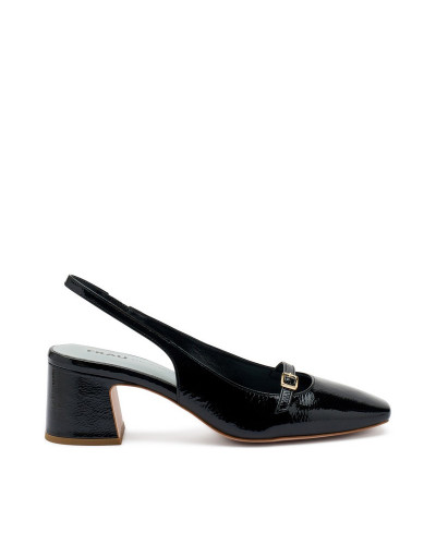 Frau slingback in vernice nero con mini cinturino 79T7