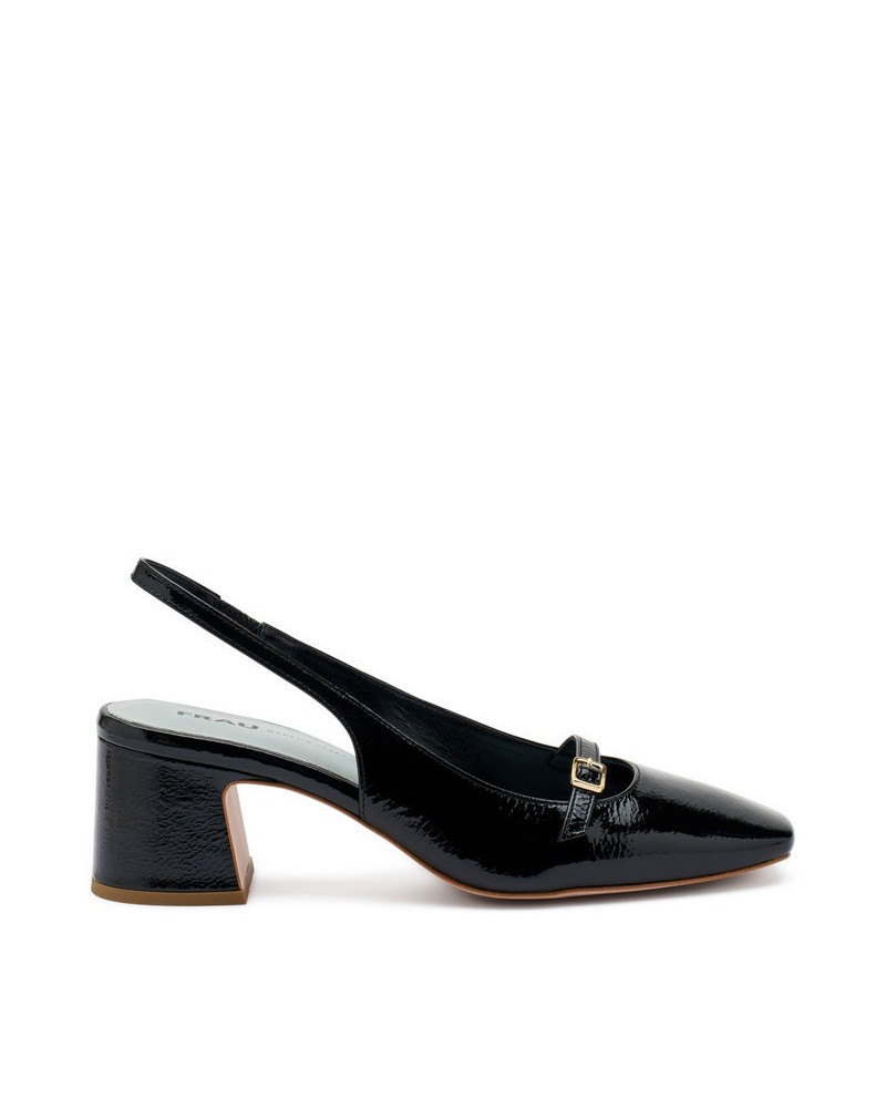Frau slingback in vernice nero con mini cinturino 79T7