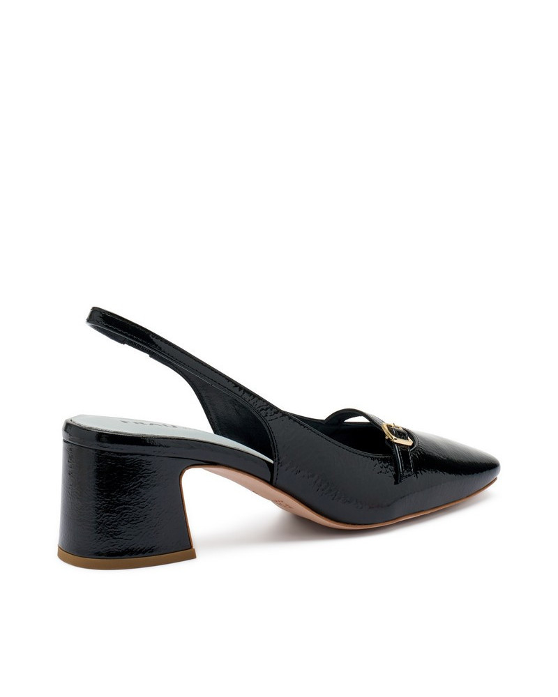 Frau slingback in vernice nero con mini cinturino 79T7