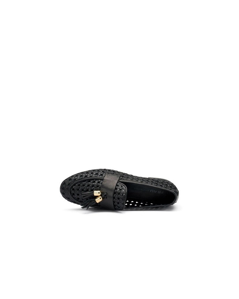 Frau mocassini donna in pelle intrecciata a mano black 95T6