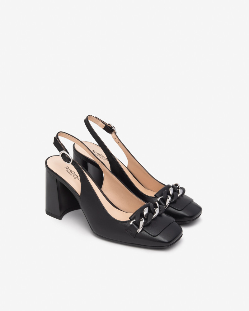 Nero Giardini slingback in pelle nero con accessorio E512310D100