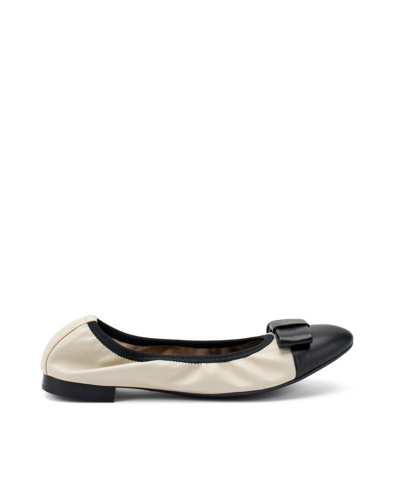 Frau ballerina in nappa nero cream con fiocco 70P3