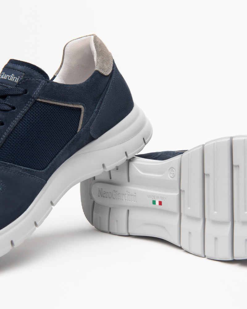 Nero Giardini sneakers uomo in pelle e tessuto blu E500631U207