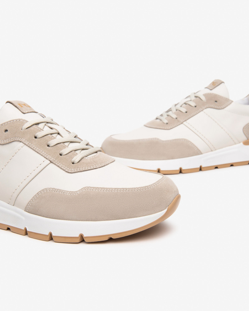 Nero Giardini sneakers uomo in pelle e camoscio col. ivory E500662U702