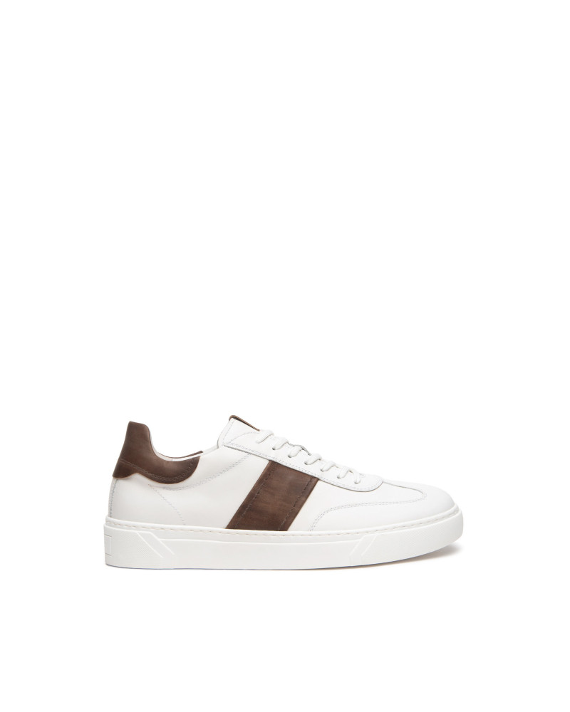 Nero Giardini sneakers uomo in pelle bianco con inserto marrone