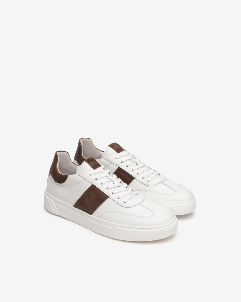 Nero Giardini sneakers uomo in pelle bianco con inserto marrone