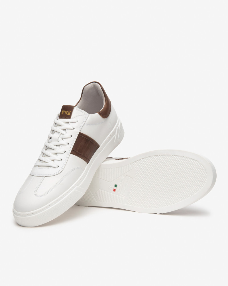 Nero Giardini sneakers uomo in pelle bianco con inserto marrone