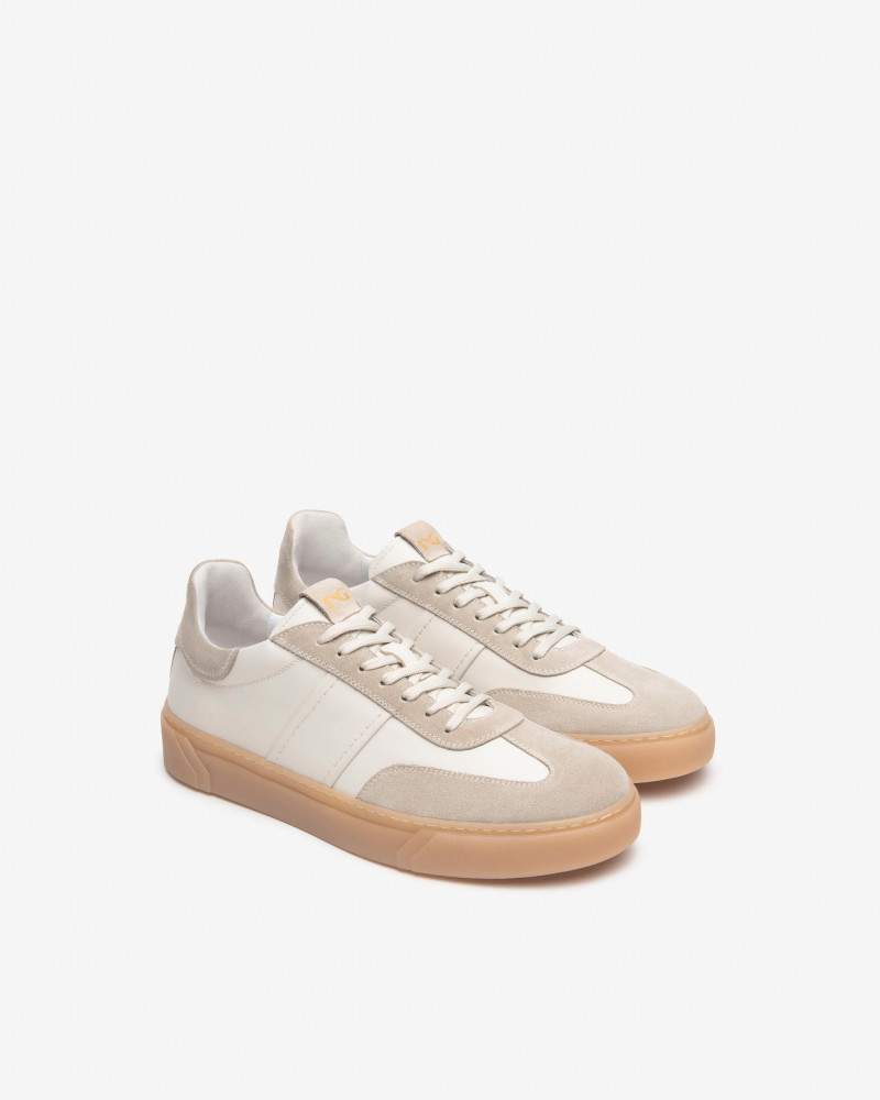 Nero Giardini sneakers uomo in pelle e camoscio ivory E500692U702