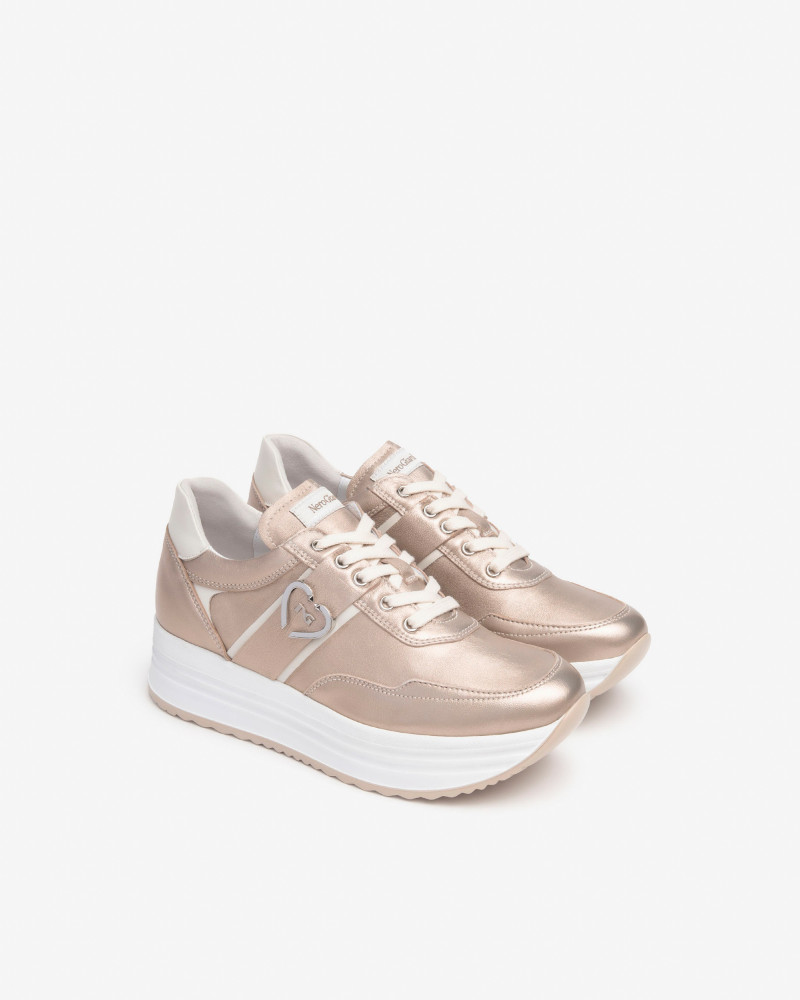 Nero Giardini sneakers donna in pelle laminata col. osso