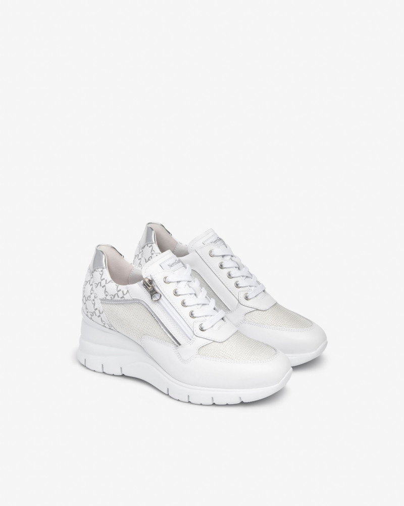 Nero Giardini sneakers donna con zeppa in pelle bianco E512940D707