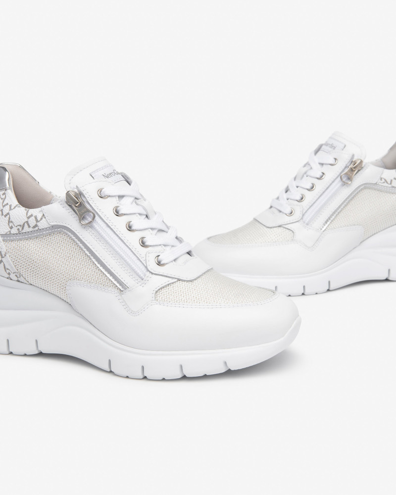 Nero Giardini sneakers donna con zeppa in pelle bianco E512940D707