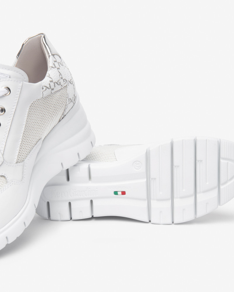 Nero Giardini sneakers donna con zeppa in pelle bianco E512940D707