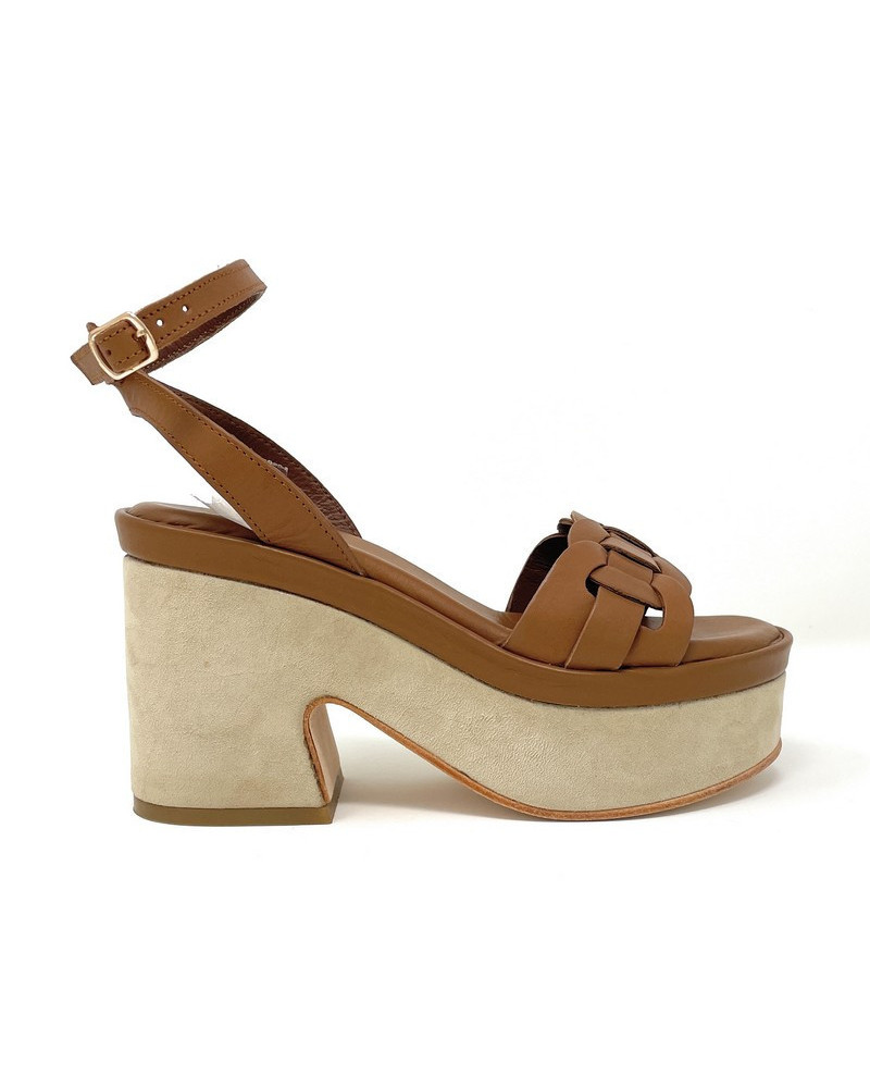 Janet & Janet sandali donna platform in suede cuoio J 152