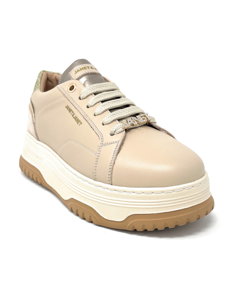 Janet & Janet sneakers donna in pelle beige J-422