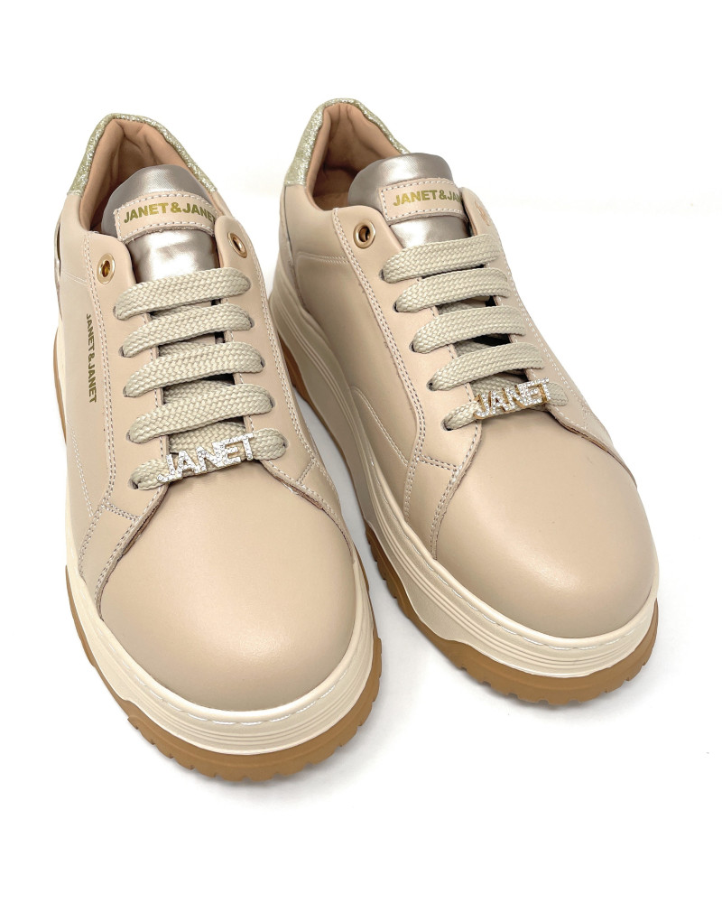 Janet & Janet sneakers donna in pelle beige J-422