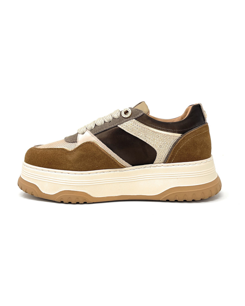 Janet & Janet sneakers donna in camoscio e pelle cuoio J-421