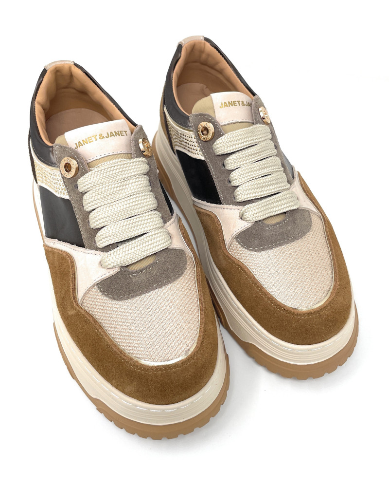 Janet & Janet sneakers donna in camoscio e pelle cuoio J-421