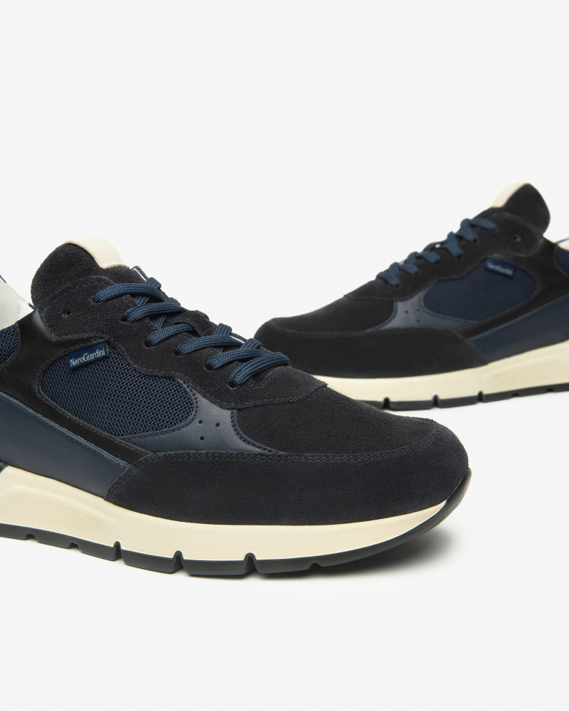 Nero Giardini sneakers uomo in camoscio e tessuto blu I500871U200