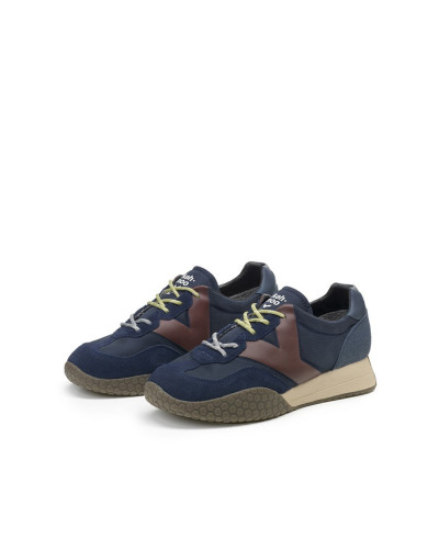 Kehnoo sneakers uomo in camoscio e tessuto navy bordeaux KM9775