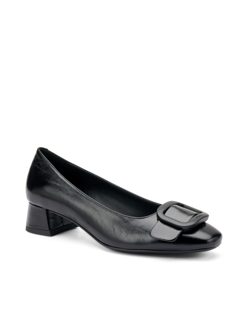 Frau décolleté in pelle stropicciata nero con fibbia 92Q3