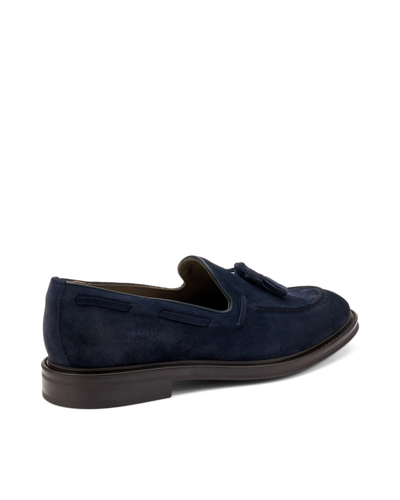 Frau mocassini uomo in camoscio blu con nappina 71A2