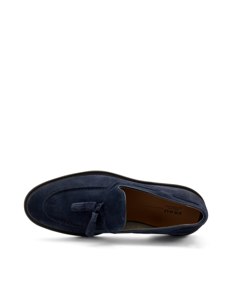 Frau mocassini uomo in camoscio blu con nappina 71A2