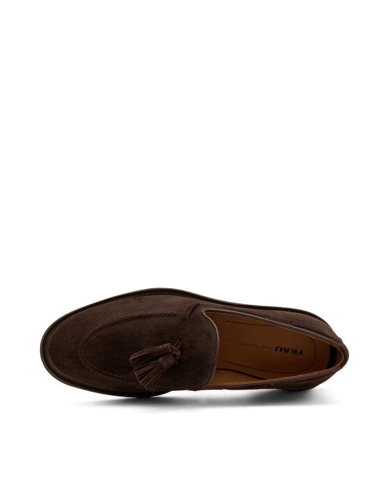 Frau mocassini uomo in camoscio marrone con nappine 71A2