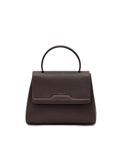 Frau Handbag rigida con maniglia in pelle chocolat B819