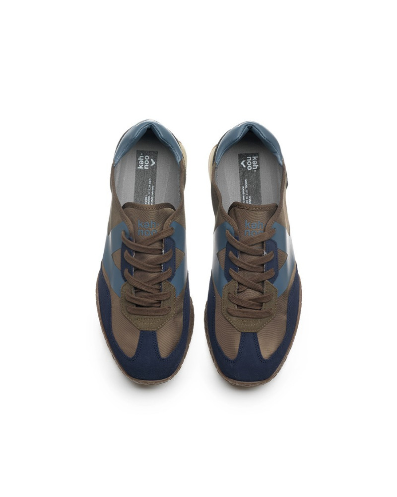 Kehnoo sneakers uomo in camoscio tessuto navy brown KM9718