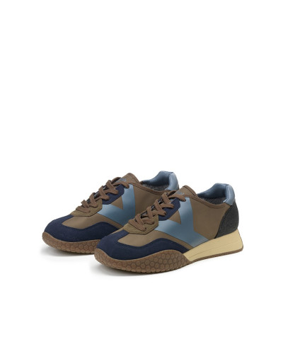 Kehnoo sneakers uomo in camoscio tessuto navy brown KM9718
