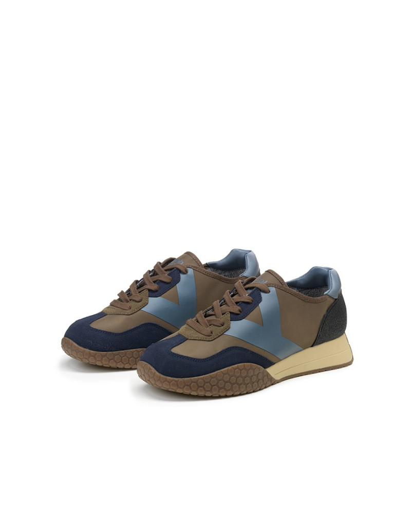Kehnoo sneakers uomo in camoscio tessuto navy brown KM9718