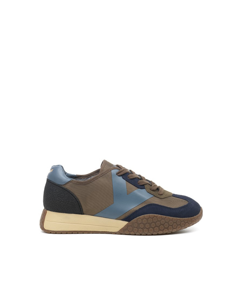 Kehnoo sneakers uomo in camoscio tessuto navy brown KM9718
