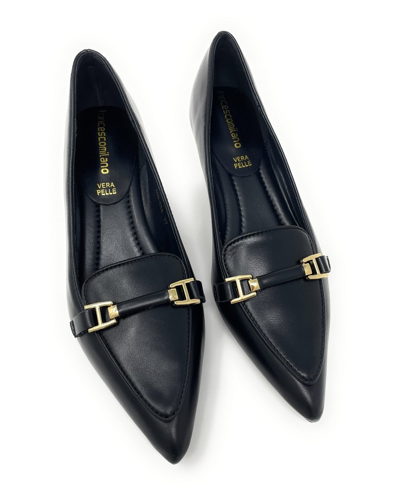 Francesco Milano décolleté in pelle nero con morsetto H06-05A