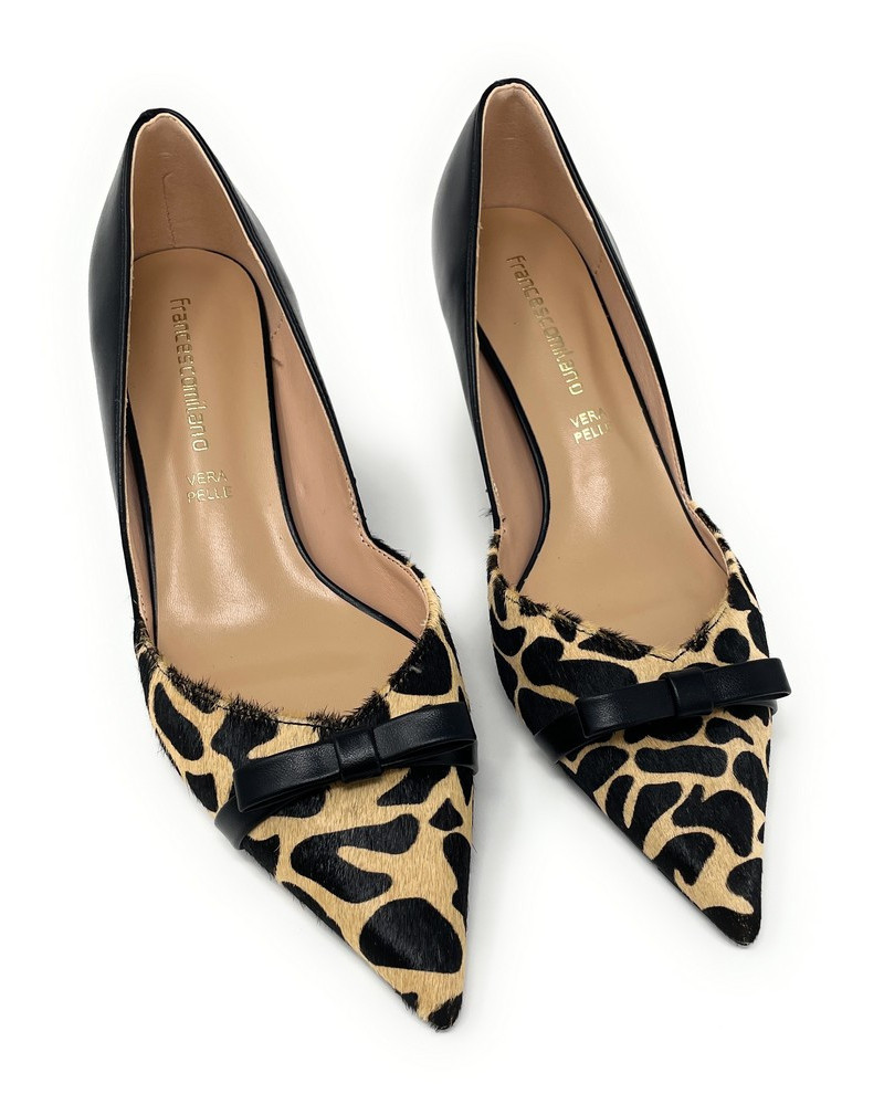 Francesco Milano décolleté in pelle e cavallino stampa mucca H08-01M