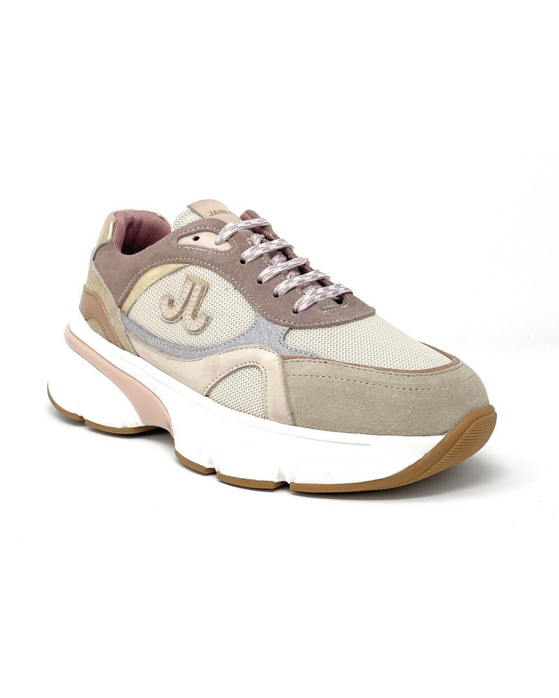 Janet & Janet sneakers donna camoscio, tela e pelle beige J 441