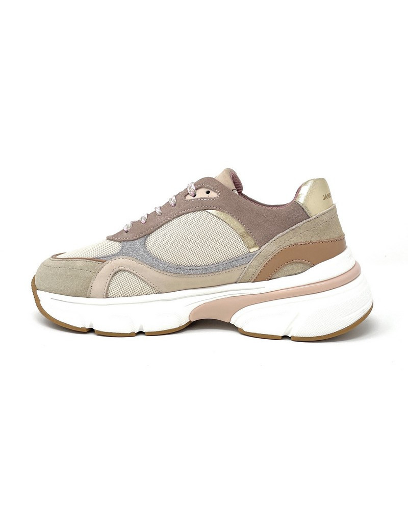 Janet & Janet sneakers donna camoscio, tela e pelle beige J 441