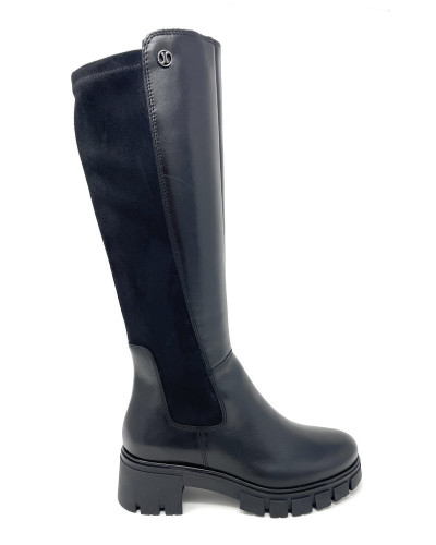 Janet & Janet stivale donna in pelle e tessuto nero J-533