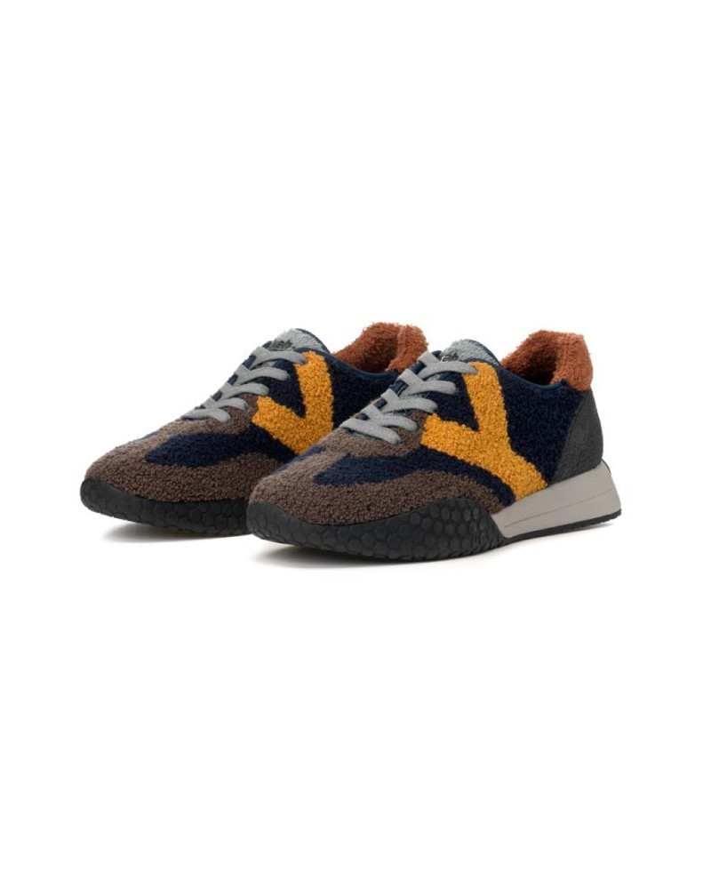 Kehnoo sneakers uomo in tessuto taupe navy KM9730