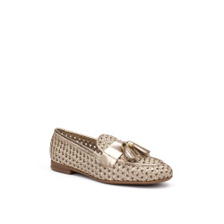 Frau mocassini donna in pelle intrecciata oro 95K6