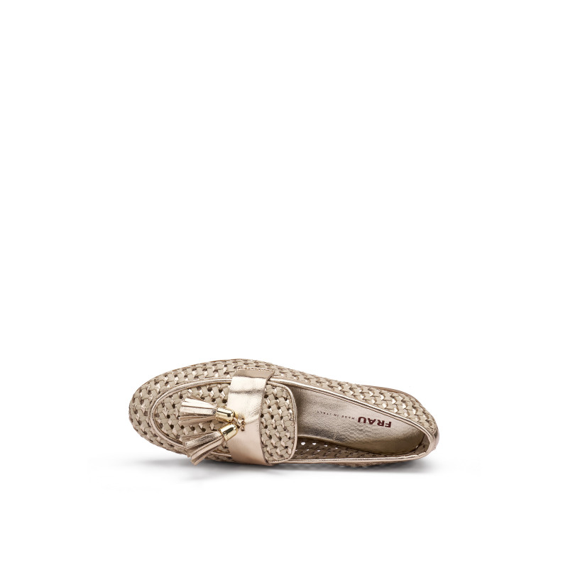 Frau mocassini donna in pelle intrecciata oro 95K6