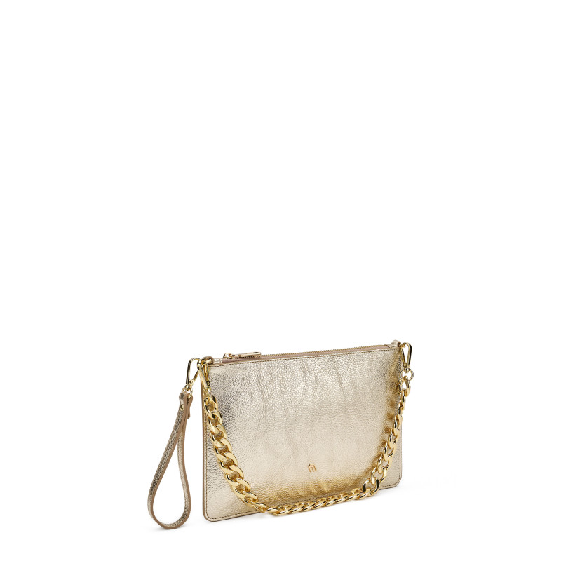 Frau pochette in pelle laminato platino B363