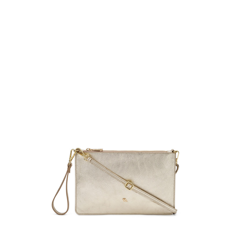 Frau pochette in pelle laminato platino B363