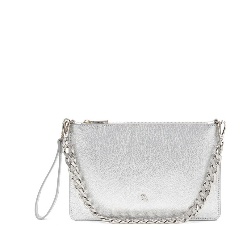 Frau pochette in pelle laminato argento B364