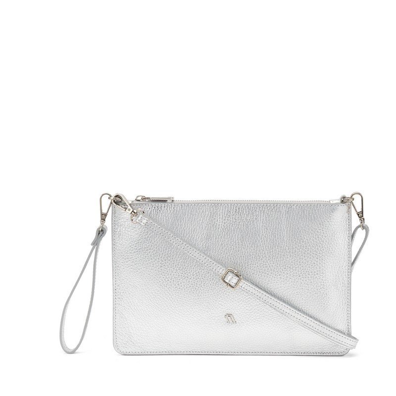Frau pochette in pelle laminato argento B364